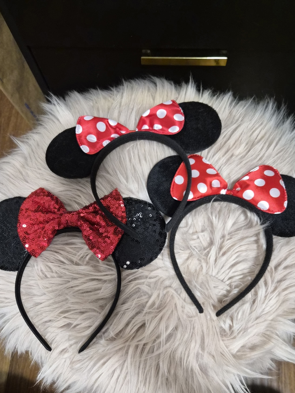 Kids Polka Dot Minnie Mouse Ear Headband - Black and Red